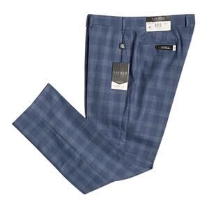 Ralph Lauren Dress Pant Men's 36x32 Ultraflex Trouser Classic Fit Blue Plaid NEW